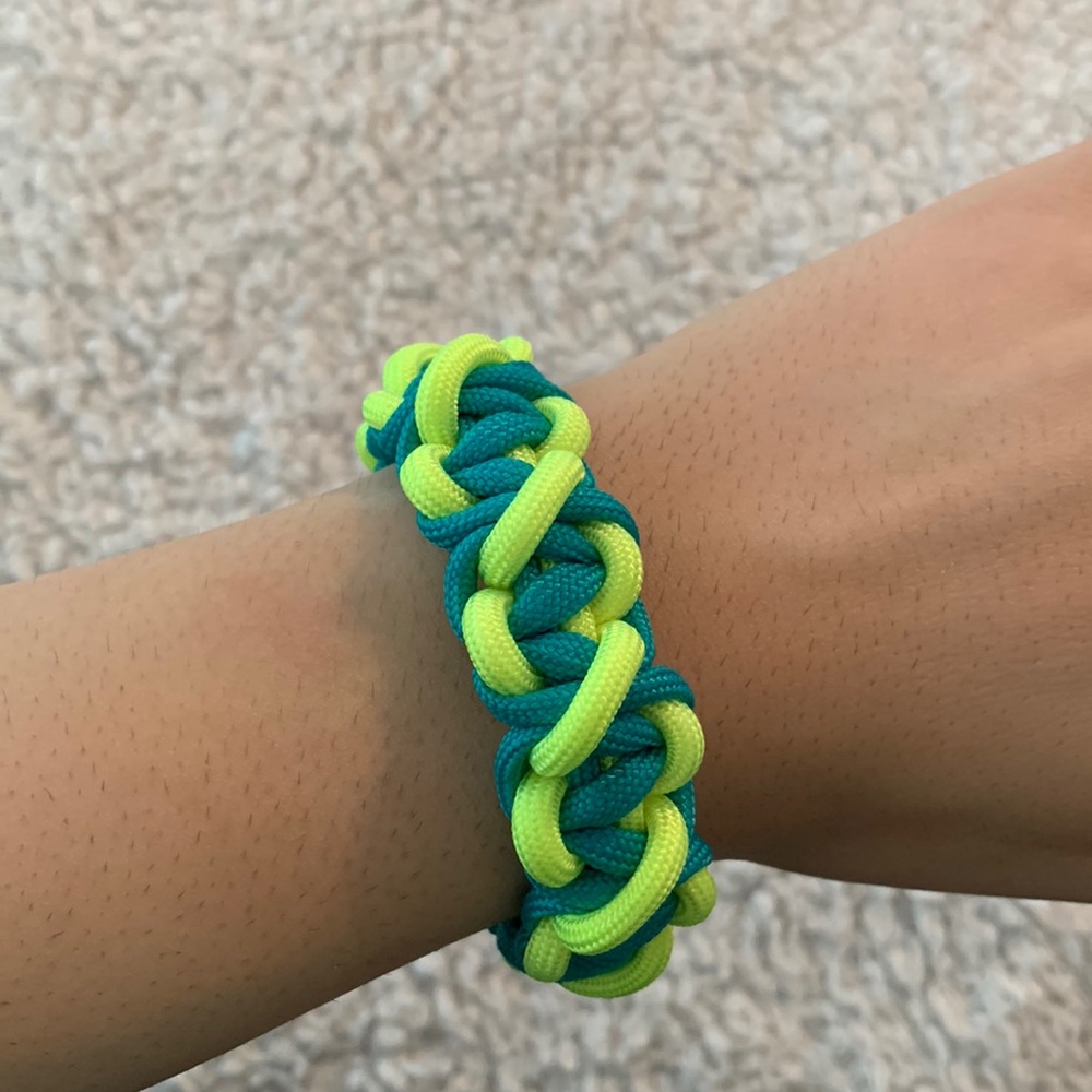 Turquoise and Neon Yellow DNA Helix Paracord Bracelet